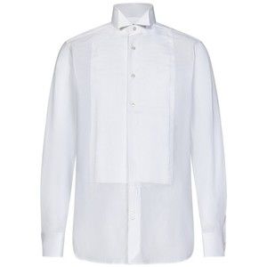 Tom Ford White Cotton Tuxedo Shirt With Pleated Plastron - NWT